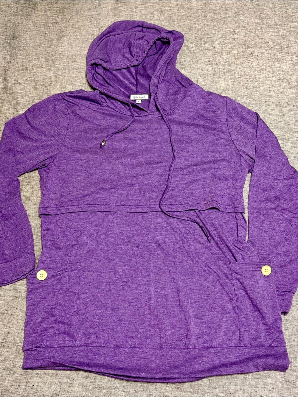 Casual Purple Hooded Long-Sleeve Nursing Top